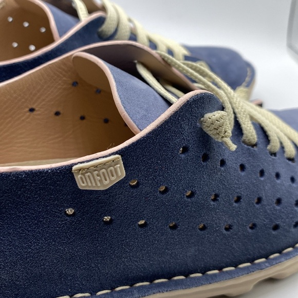On Foot Perforated Suede Sneakers Blue Jean 38 Best Fits US Womens 7.5 - Picture 9 of 16